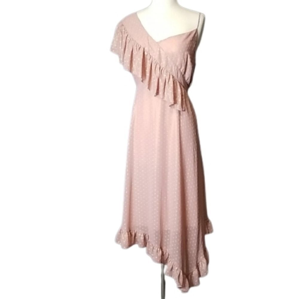 Asos Iridescent Rose Gold Pink Polkadot Dress 14 - Picture 7 of 7